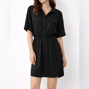 Gap Black Utility Shirt Dress | Minimal Chic Button Front | Size Large